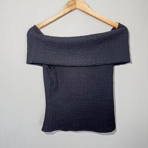 H&M Charcoal Black Textured Knit Off The Shoulder Foldover Top S